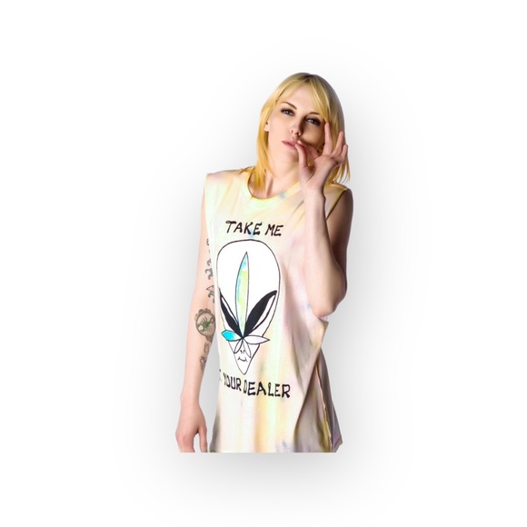 VHTF: new UNIF 🜸 Take Me To Your Dealer Muscle Tee 🜸 Pastel Tie Dye Weed Alien - Picture 2 of 16